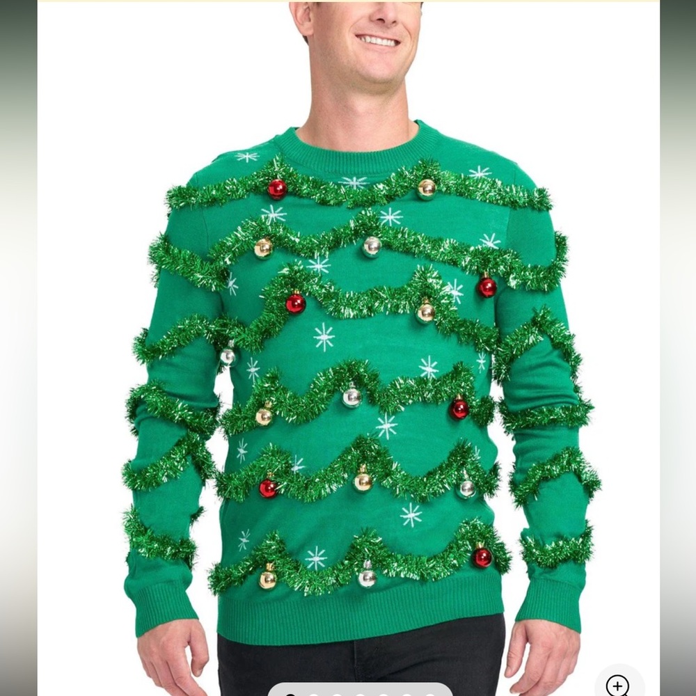 Tipsy elves MEN'S GAUDY GARLAND UGLY CHRISTMAS SWEATER new large flaw noted